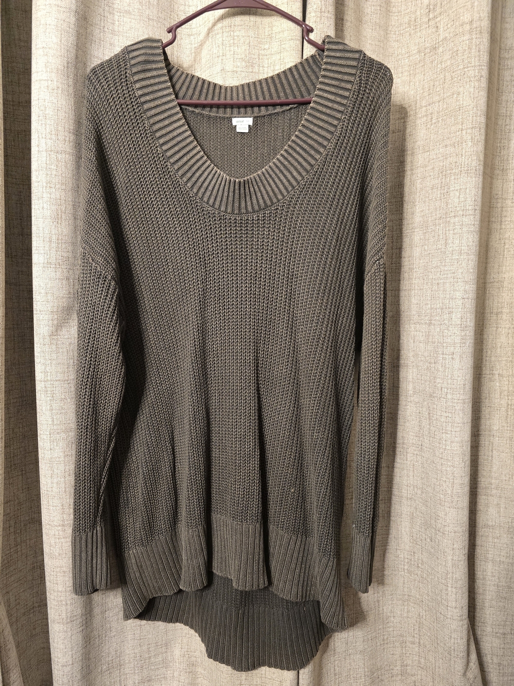 aerie Olive-Taupe Scoop Neck Knit Sweater